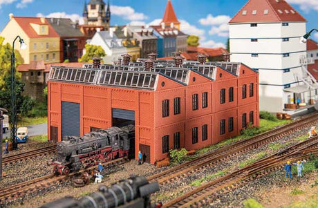2-Track Sawtooth Brick Engine Repair Shed -- Kit - 8-1/16 x 5-7/16 x 3-9/16" 20.5 x 13.8 x 9cm-1
