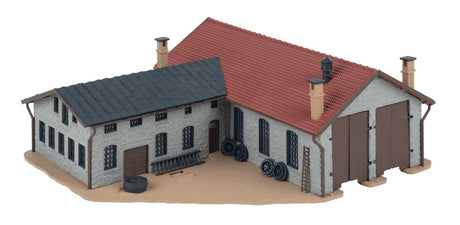Two-Stall Locomotive Shed with Workshop -- Kit - 7-3/16 x 6-5/16 x 2-3/4"  18.2 x 16 x 7cm-2