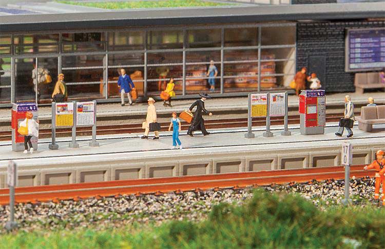 Modern Station Platform with Accessories -- Kit - Platform: 15-3/4 x 2 x 3/8"  40 x 5.2 x .9cm, German Signs-1