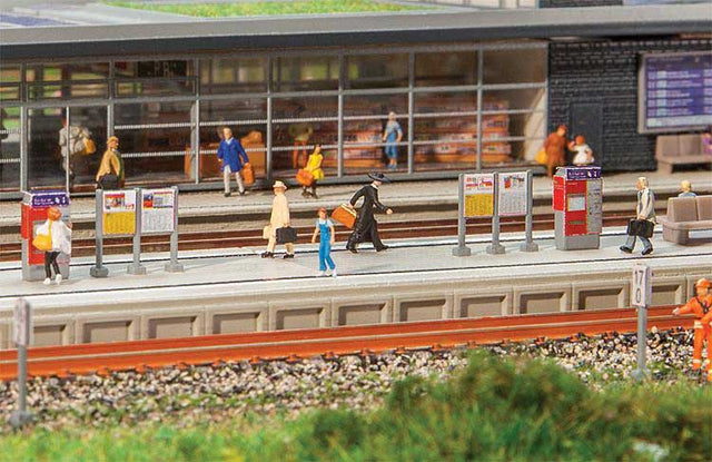 Modern Station Platform with Accessories -- Kit - Platform: 15-3/4 x 2 x 3/8"  40 x 5.2 x .9cm, German Signs-1
