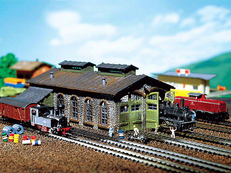 2-Stall Stone Engine Shed -- 7-1/2 x 4-1/4"  19 x 11cm