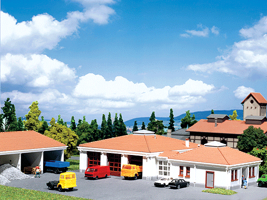 Builder's Yard -- Garage: 8-1/16 x 4-1/2 x 2"; Office: 4-3/8 x 2-3/8 x 1-15/16"