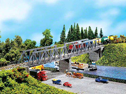 2 Box Girder Bridges w/Annexed Walkway - Painted/Weathered -- 16-7/16 x 2-1/16 x 3-1/4"  41.8 x 5.3 x 8.2cm