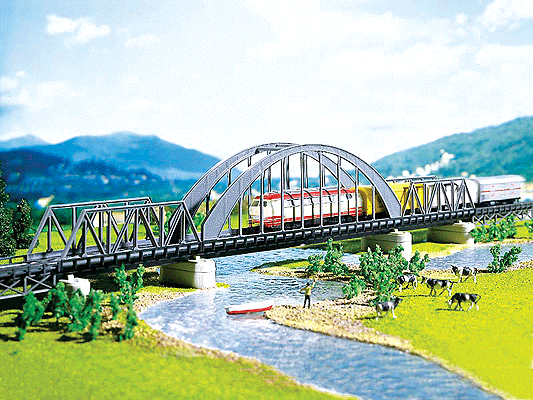 Steel Arch Bridge w/2 Girder Bridges & Piers -- 16" 40cm