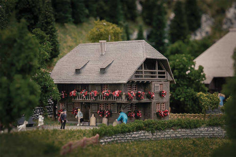 Clockmaker's House with Figure -- Weathered Anniversary Kit - 3-9/16 x 2-1/4 x 2-1/4"  9.1 x 5.7 x 5.7cm-1