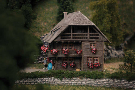 Clockmaker's House with Figure -- Weathered Anniversary Kit - 3-9/16 x 2-1/4 x 2-1/4"  9.1 x 5.7 x 5.7cm-5