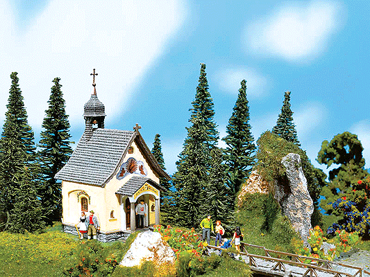 St. Bernhard Chapel - Painted/Weathered -- 2-1/16 x 1-3/8 x 2-5/8"  5.3 x 3.5 x 6.6cm