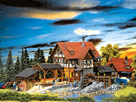 Sawmill (Non-Powered) - Painted/Weathered -- 7-1/16 x 4-1/2 x 3-1/8"  18 x 11.4 x 8cm