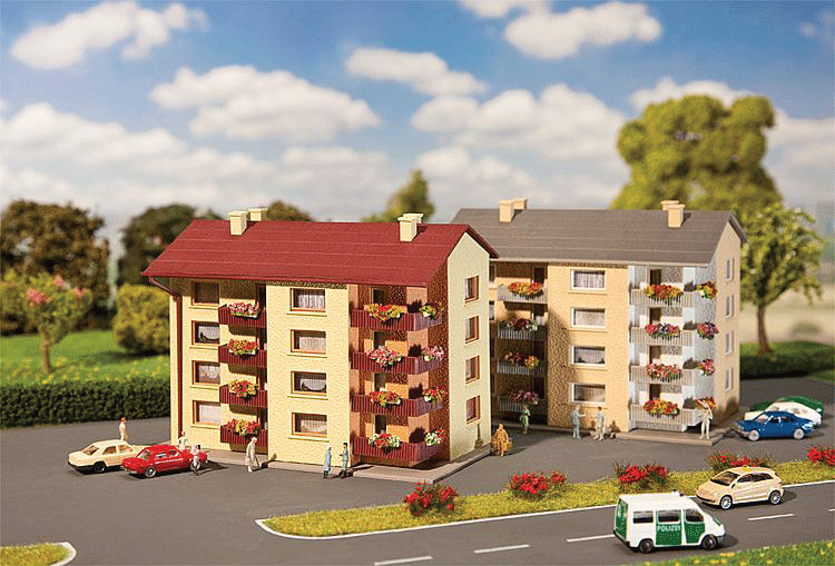 Apartment Building pkg(2) Kit -- Each: 4-3/8 x 2-23/32 x 3-1/4"  11.1 x 6.9 x 8.3cm