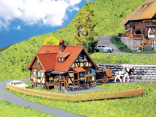 Rural Half Timbered House- Painted/Weathered -- 2-7/8 x 2-1/16 x 2  7.3 x 5.3 x 5cm