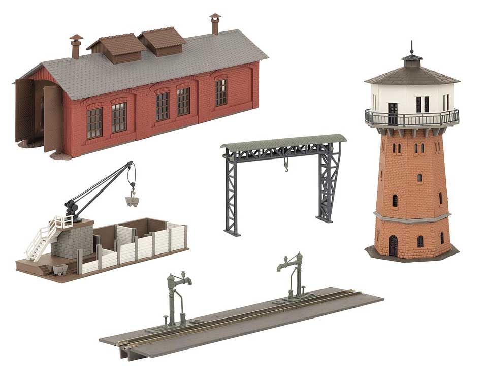 Railway Servicing Facility (Depot) Set -- kit - 1-Stall Brick Engine House, Water Tower, 2 Cranes, Standpipe-2