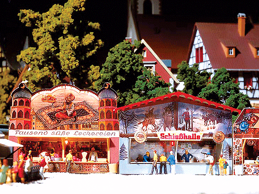 Midway Game Booths (Candy Stand & Shooting Gallery) -- Each: 2-1/8 x 3/4 x 1-3/4"  5.3 x 1.8 x 4.3cm