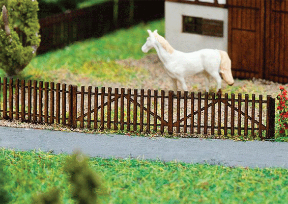 Wooden Picket Fence -- Kit - 4 Sections Each 3-3/8 x 1/16 x 5/16"  8.6 x .1 x .8cm