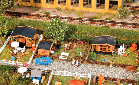 Allotment Garden Set #1 - Kit (Plastic) -- 3 Different Garden Sheds, Fences, Tables, 3 Landscape Bases & More
