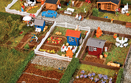 Allotment Garden Set #2 - Kit (Plastic) -- 3 Different Garden Sheds, Fences, Tables, 3 Landscape Bases & More