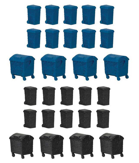 Garbage Dumpster Set - Kit -- 8 Dumpsters on Wheels, 20 Wheeled Garbage Bins-2