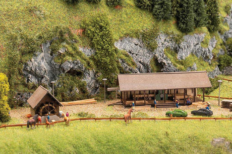 Sawmill and Water Mill -- Laser-Cut Wood Kit - Sawmill: 4-1/8 x 1-1/2 x 1-1/4"  10.4 x 3.8 x 3.2cm-1