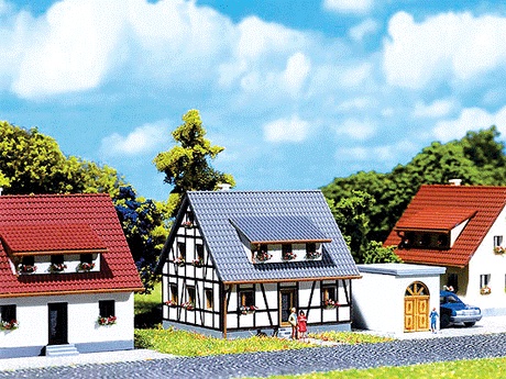 Half-Timbered House w/blue Roof -- 5.5 x 3.7 x 3.6cm