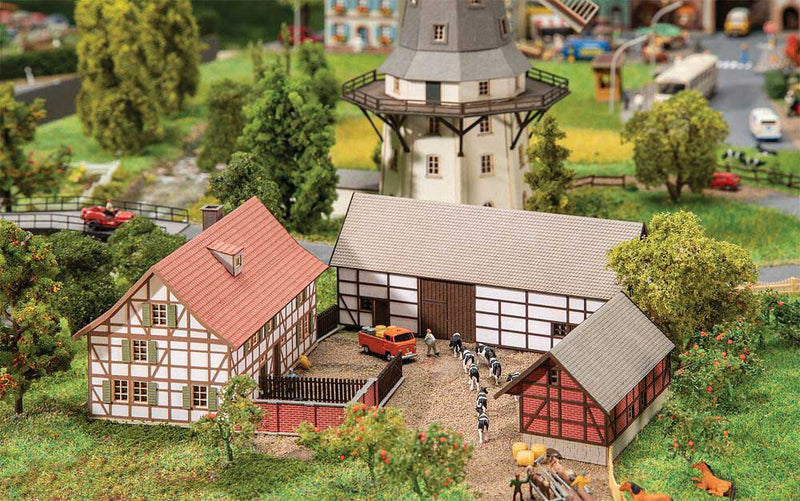 Half-Timber Three-Sided Farm -- Laser-Cut Kit - Includes House, Stable, Barn-1