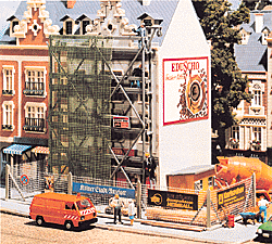 Scaffolding w/Accessories -- 2 Sets Scaffolding, Protective Nets, Workmen's Huts, and Advertising