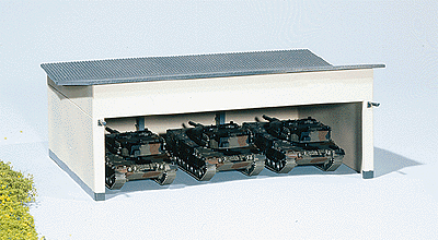 Military 3-Stall Vehicle Shed w/Open Front -- 7-5/8 x 6-5/64 x 2-59/64"  19 x 15.2 x 7.3cm