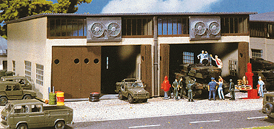 Military Motor Pool 2-Stall Large Repair Building -- 9-21/64 x 6-59/64 x 3-13/32"  23.3 x 17.3 x 8.5cm