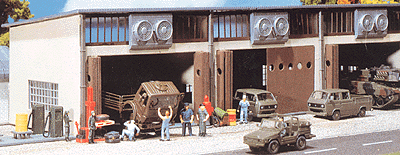 Military Motor Pool 3-Stall Repair shed -- 13-5/8 x 4-21/64 x 3-13/32"  34 x 10.8 x 8.5cm