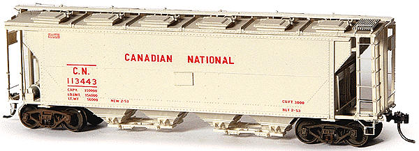 Canadian National Slab-Side Hopper -- Series 113270-113394, With Stamped Metal Hatches, Red Decals