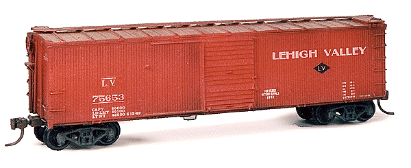 Lehigh Valley Wrong-Way Door Boxcar 7800 Series w/Decals -- Steel Plate Ends, Hutchins Roof, Corrugated Steel Doors & AB Brake