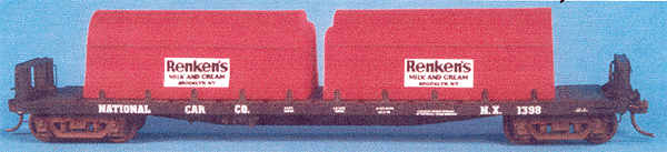 Series 1361-99 52' Flatcar w/Twin Bell Tanks, Poling Pocket & Decals -- Decals: Ntnl Car Co, Bordon's, Dairymen's League, Renken's, Abbott's & Sheff