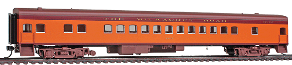 Milwaukee Road 1935 Hiawatha Streamlined Coach - Ready to Run -- Milwaukee Road #4404 (orange, maroon, Brown Roof)