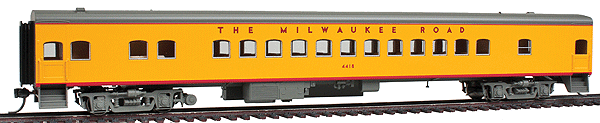 Milwaukee Road 1935 Hiawatha Streamlined Coach - Ready to Run -- Milwaukee Road #4418 (Post-1956 UP Armour Yellow, gray)