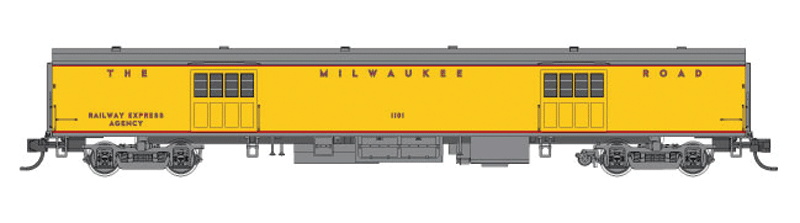 Milwaukee Road 1935-Built Express Car - Ready to Run -- Milwaukee Road #1101 (UP Streamliner Scheme; Armour Yellow, gray; REA Letter