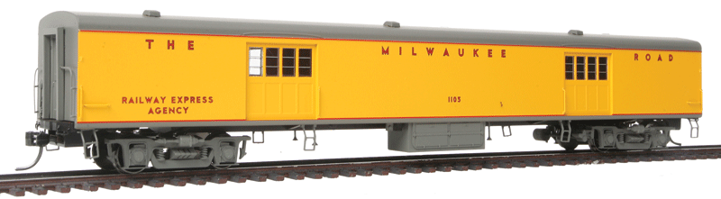 Milwaukee Road 1935-Built Express Car - Ready to Run -- Milwaukee Road #1105 (UP Streamliner Scheme, Armour Yellow, gray, REA Letter