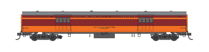 1935 Hiawatha Express Car - Ready to Run -- Milwaukee Road #1121 (1948 Scheme, orange, maroon, dark gray Roof)