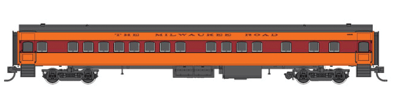Milwaukee Road 1935-Built Bunk Coach - Ready to Run -- Milwaukee Road #4443 (1952 Scheme, orange, maroon, orange Letterboard)