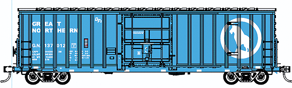 Soo Line-Built 7-Post Boxcar w/Diagonal-Panel Roof - Ready to Run -- Great Northern #137012 (Big Sky Blue, white, Large Rocky Logo)