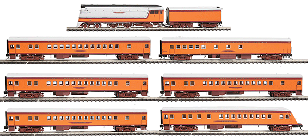 1935 Milwaukee Road Hiawatha Set - Standard DC -- 4-4-2 Loco & 6 Cars Milwaukee Road (As Delivered Scheme, orange, maroon)