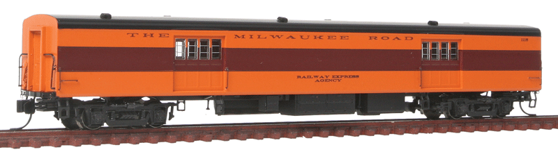 Milwaukee Road 1935-Built Express Car - Ready to Run -- Milwaukee Road #1115 (1952 Scheme; orange, maroon, orange Letterboard)