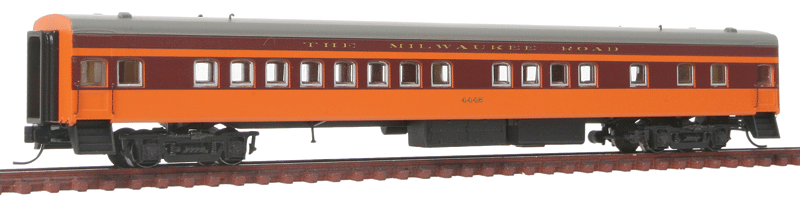 Milwaukee Road 1935-Built Bunk Coach - Ready to Run -- Milwaukee Road #4445 (1948 Scheme, orange, maroon, gray Roof)