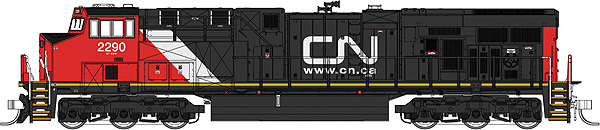 Diesel GE ES44DC 4-Window Cab, Low Rear Light, Hi-Ad Trucks - Standard DC -- Canadian National #2290 (black, red, white, Website Logo)