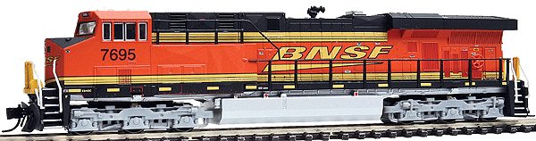Diesel GE ES44DC 4-Window Cab, Low Rear Light, Hi-Ad Trucks - Standard DC -- BNSF Railway #7695 (orange, black, yellow Wedge Logo)