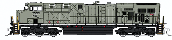 Diesel GE ES44DC w/3-Window Cab, High Numberboards, Hi-Ad Trucks - Standard -- Norfolk Southern #7525 (gray Primer Scheme)