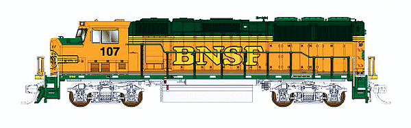 EMD GP60M - Standard DC -- Burlington Northern & Santa Fe #107 (Heritage 2; orange, green, yellow BNSF)