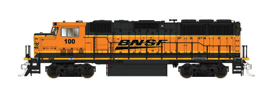 EMD GP60M - Standard DC -- BNSF Railway #100 (orange, black, Wedge Logo)