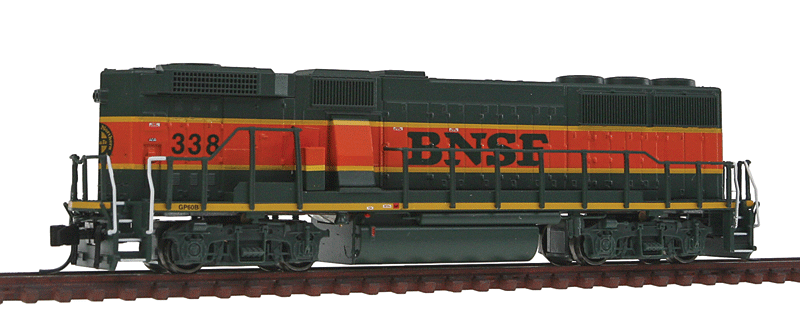 EMD GP60B - Standard DC -- Burlington Northern & Santa Fe #338 (Heritage 1; green, orange, green BNSF)