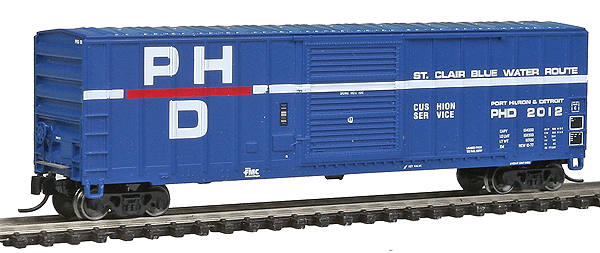 FMC 5347 Cubic Foot Single-Door Boxcar - Ready to Run -- Port Huron & Detroit #2012 (blue, white, red)