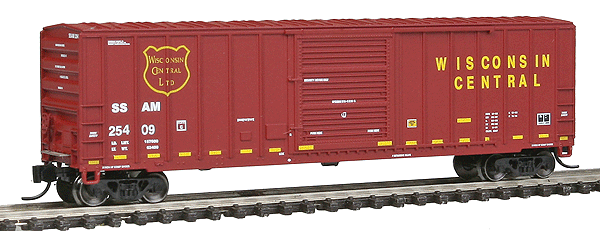 FMC 5347 Cubic Foot Single-Door Boxcar - Ready to Run -- Wisconsin Central SSAM #25409 (maroon, yellow, yellow Conspicuity Markings)