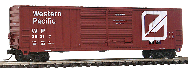 FMC 50' Double-Door Boxcar - Ready to Run -- Western Pacific #38267 (brown, Large Stylized Feather Logo)