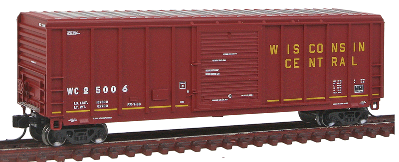 P-S 5344 Cu.ft. Single Door Boxcar - Ready to Run -- Wisconsin Central #25006 (maroon, white, yellow)